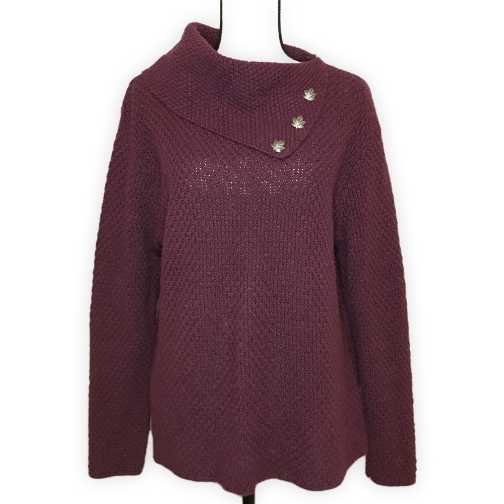 {SOLD} Gorgeous Coldwater Creek Cowl Neck Turtleneck Knit Sweater Leaves Buttons - Picture 1 of 15